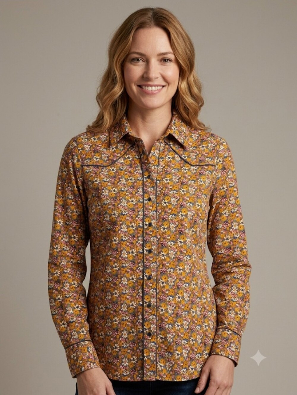 Natural Life Yellow Floral Daisy Button-Up Long-Sleeve Blouse Women's Size Large